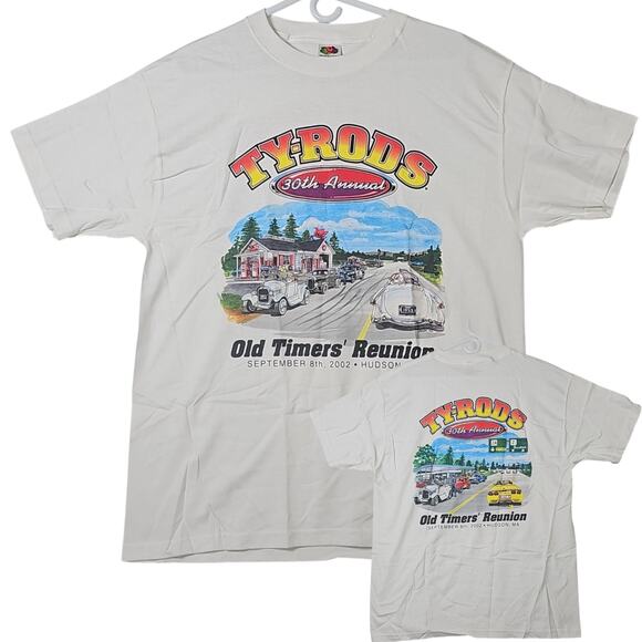 Vintage 2002 Ty-Rods Car Shirt Mens L 30th Old Timers Reunion White Graphic - Picture 1 of 6
